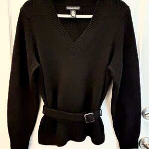 Banana Republic Black V-Neck Sweater with Belted Waist